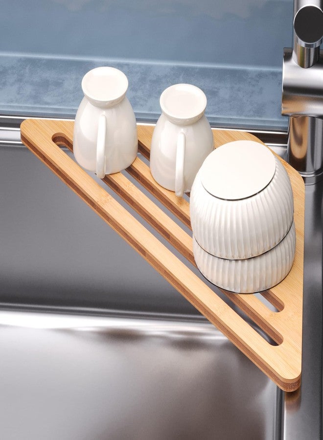 VERTORGAN Dish Drying Rack for Sink Corner,Over The Sink Bamboo Dish Drainer Drying Rack,Dish Drainer Mat for Kitchen,Sink Accessories(Natural) - Image 4